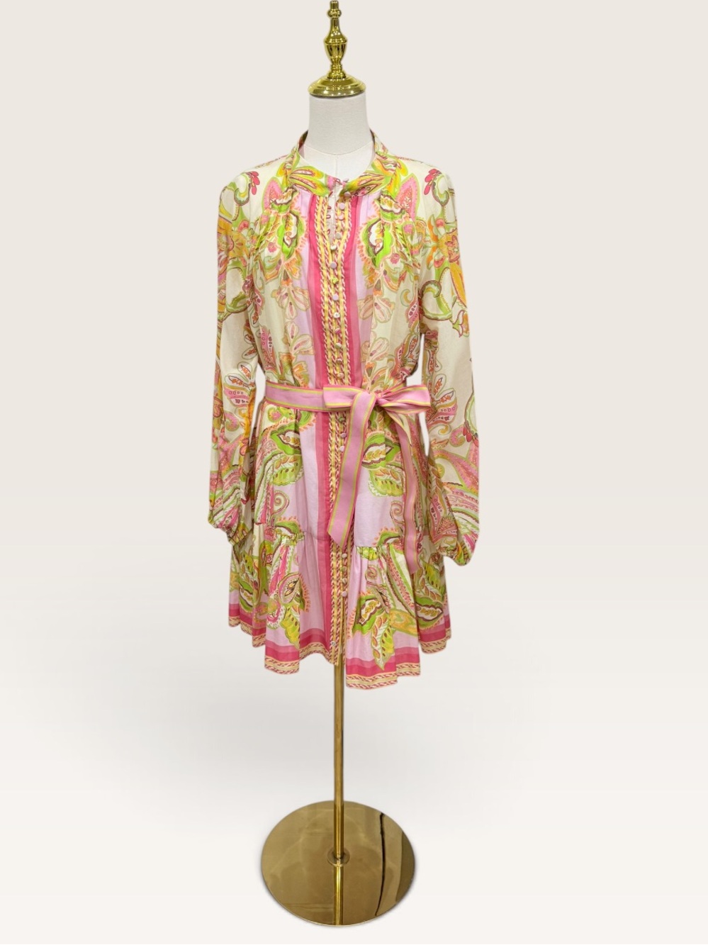 Antonio Melani Brynn Floral Mock Neck Long Sleeve Belted Dress Pink Green NWT - Picture 4 of 14